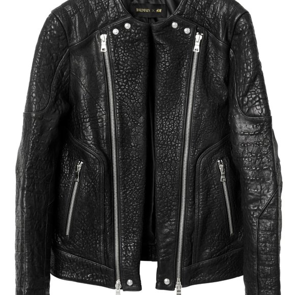 BALMAIN X H&M Men's Black Genuine Leather Jacket